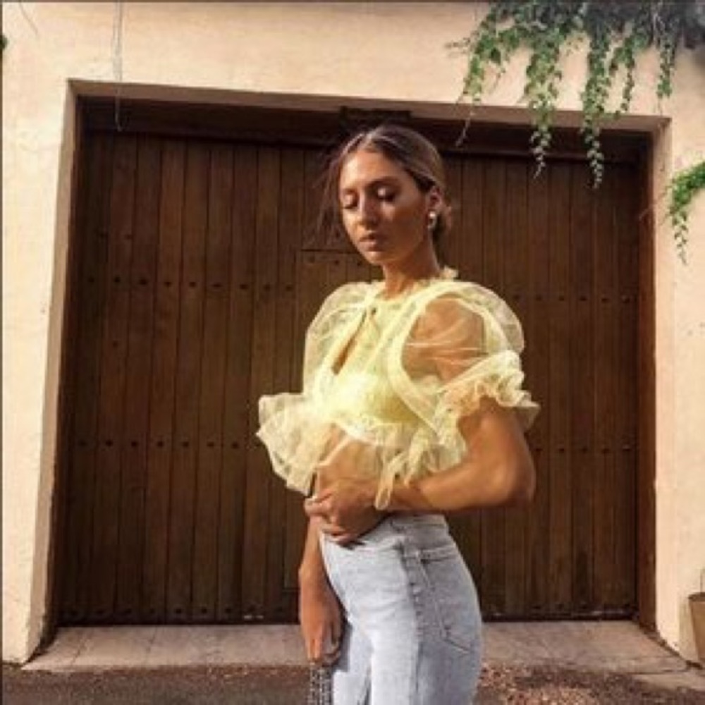 Zara yellow tulle sheer top